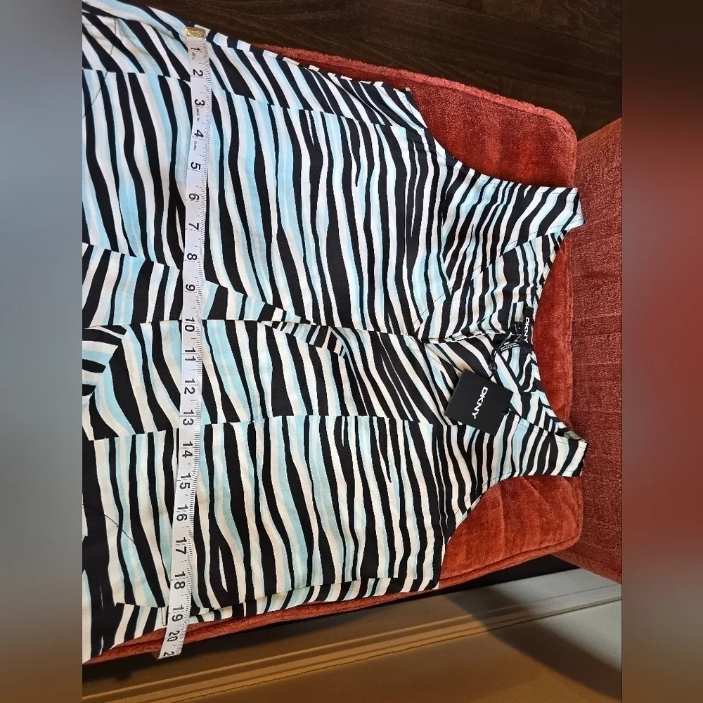 NWT DKNY Silky Sleeveless V-Neck Maxi Dress Blue White Brown Multi Stripes Sz S - Picture 8 of 12